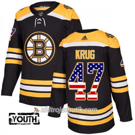 Barn Ishockey Boston Bruins Tröja Torey Krug 47 Adidas 2017-2018 Svart USA Flag Fashion Authentic